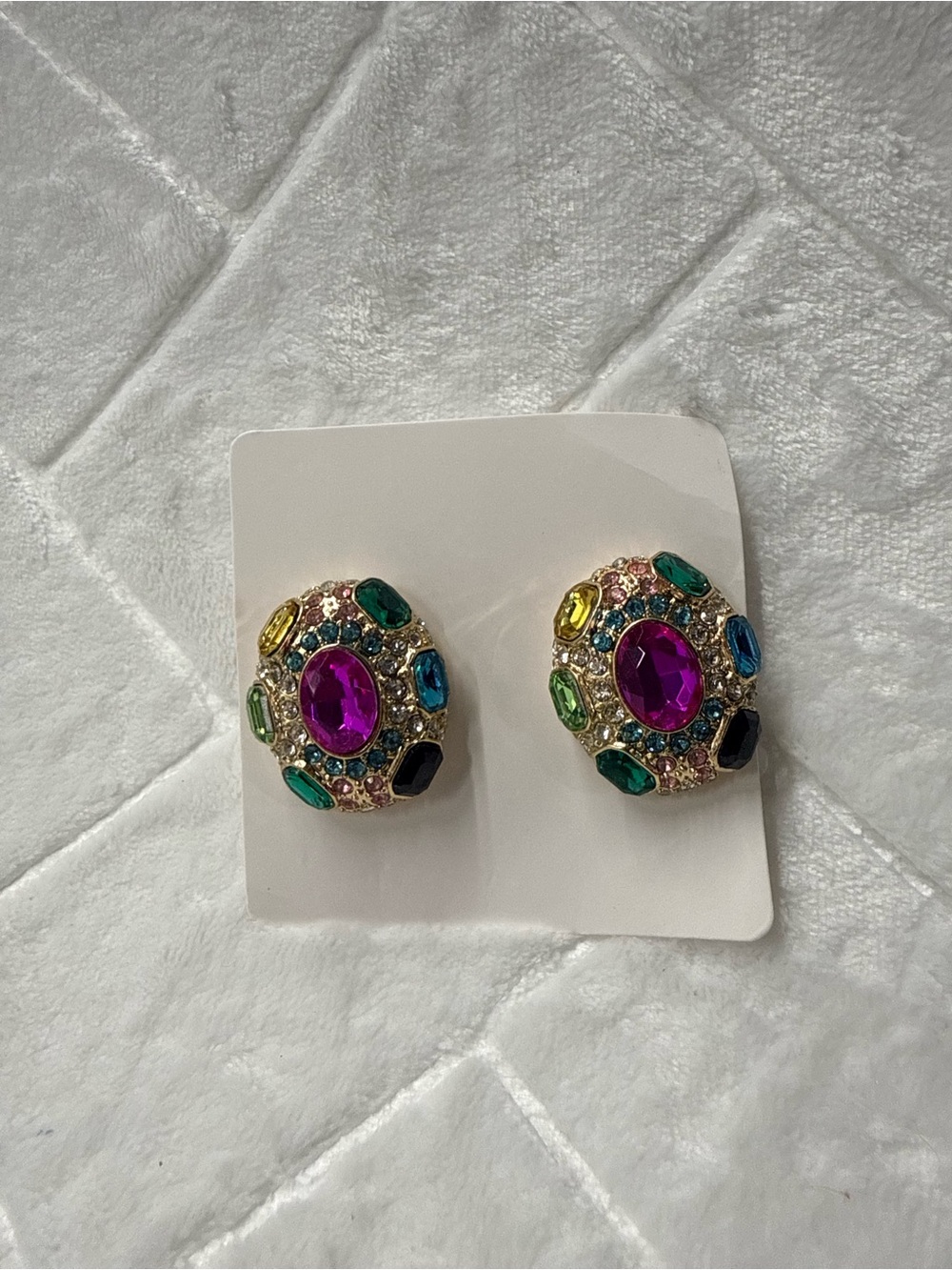 Multicolor Crystal Dome Earrings - Gold Tone